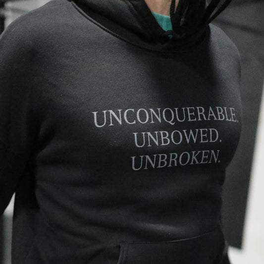 NEW! Unconquerable. Unbowed. Unbroken. | Sleeve print |  Hoodie | Unisex | Invictus Washington DC