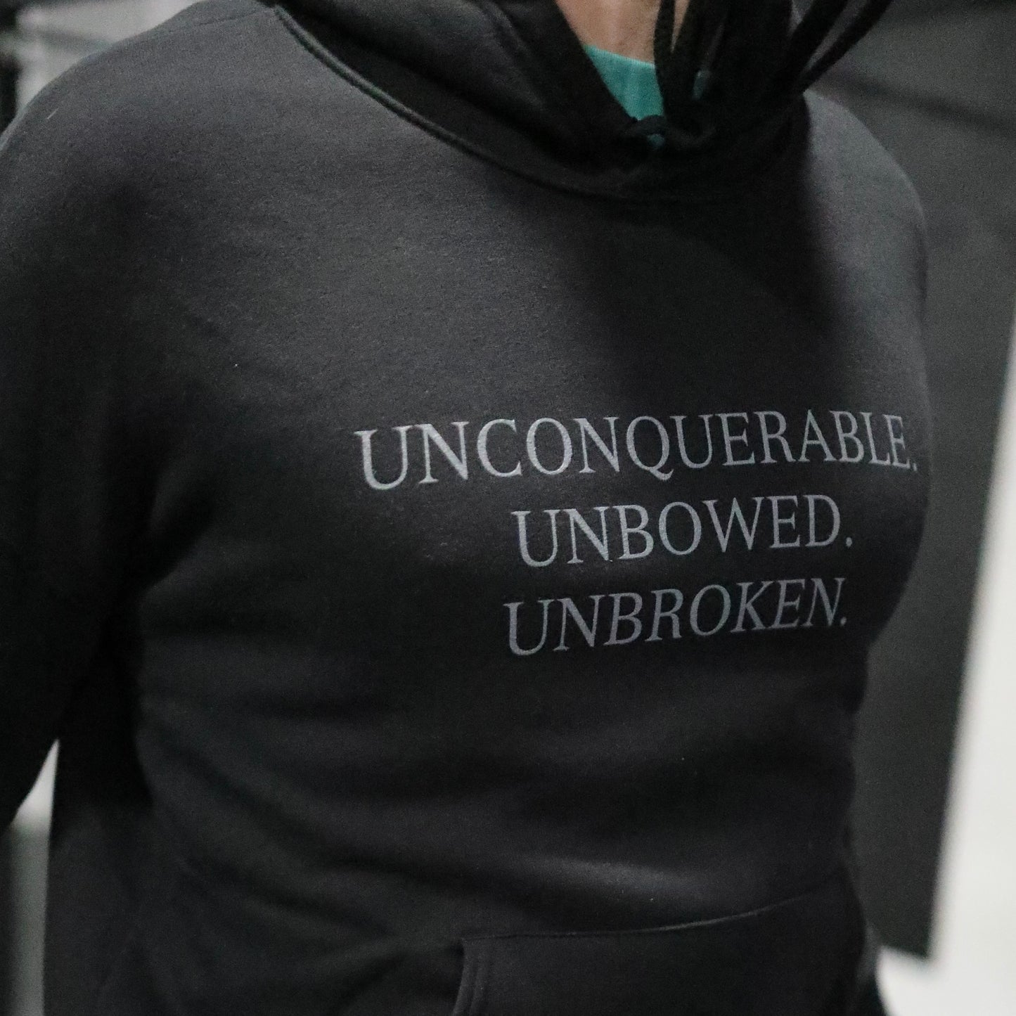 Unconquerable. Unbowed. Unbroken Hoodie | Unisex | Sleeve print |  Invictus Washington DC